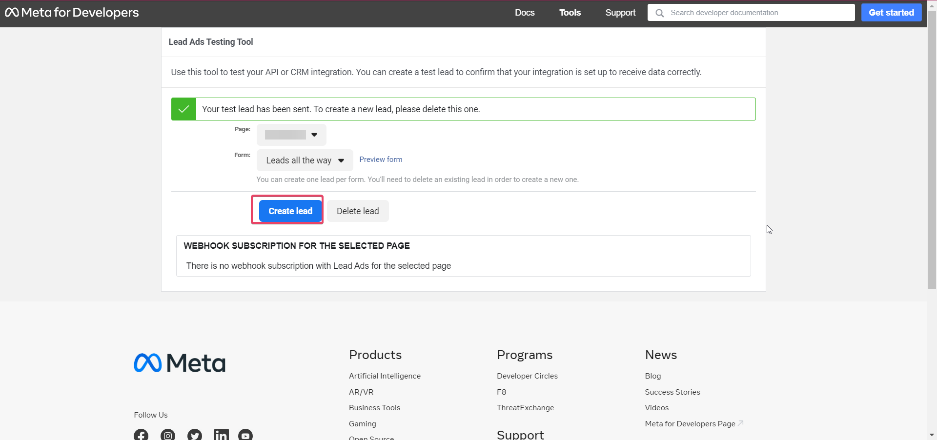 Conversion API lead testing